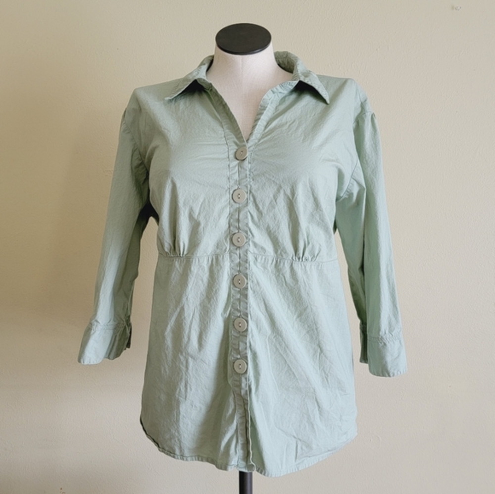 Quizz Woman Blouse Button Down V- Neck Collar Tie Back Cotton